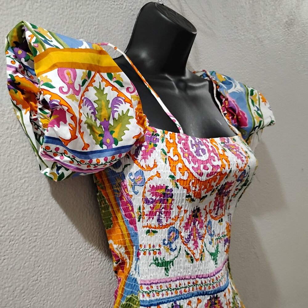 Mango -S- Dress With Puff Sleeves-colorful-mini dress furrowed knitting - Picture 6 of 10